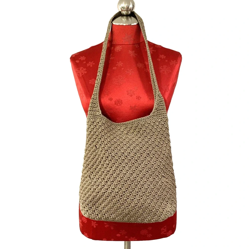 The Sak Crochet Shoulderbag Purse Macrame Classic Hippie Chic Everyday Bag Taupe